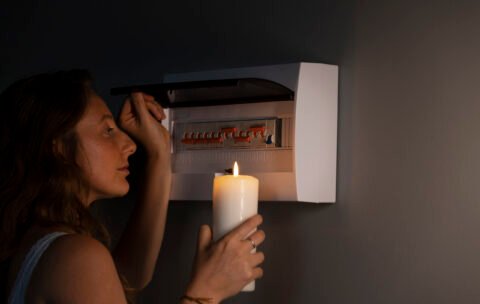 side-view-woman-checking-electrical-panel